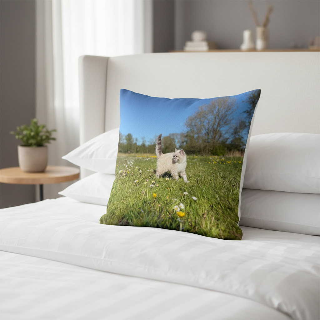 Huisdierkussen op bed mockup