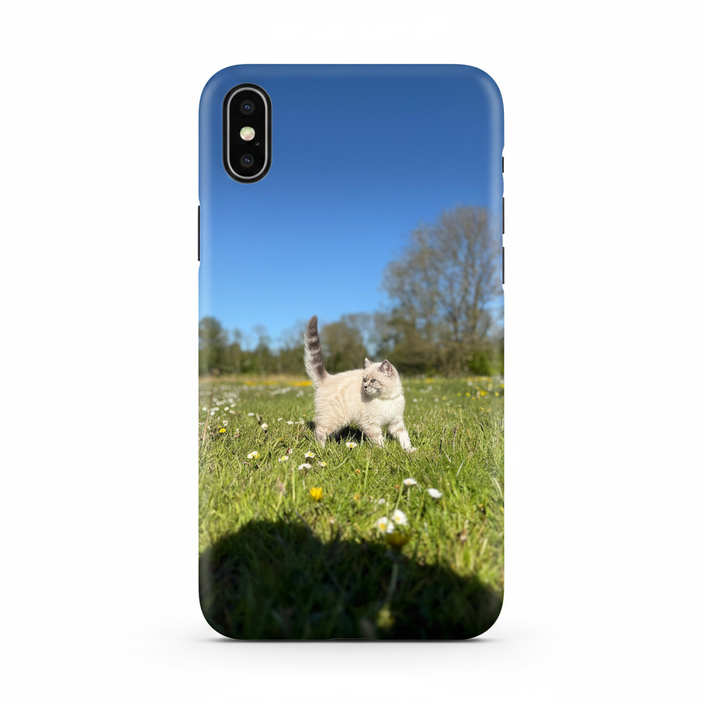Telefoonhoesje mockup kat op gras